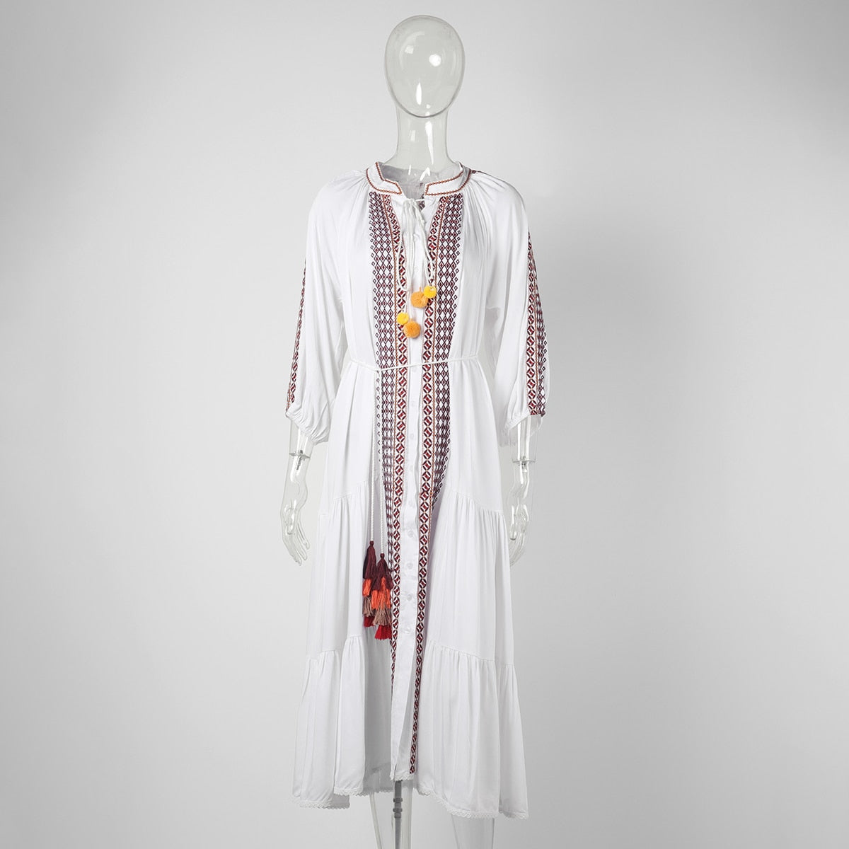 Women's Summer-Fall Long Sleeve Embroidery Vintage Long Dress