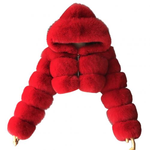 Loose Women Jacket Fashion Autumn Winter Faux Fur Cropped Coat red