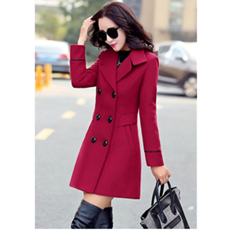 Autumn And Winter Wool Jacket Women's Clothing red