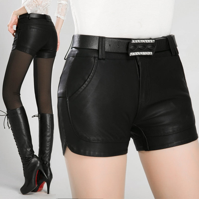 leather look shorts