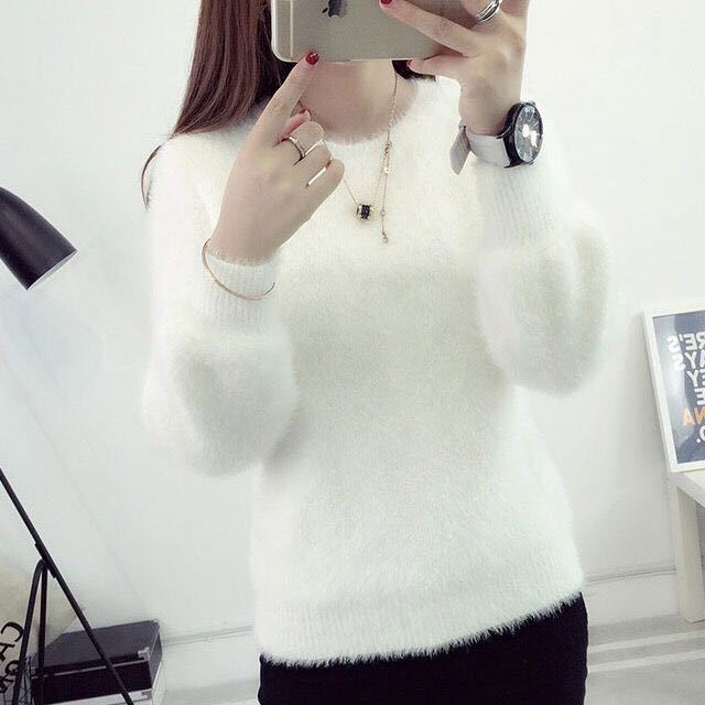 Autumn And Winter Fashion New Women's Sweater Korean Pullover Solid Color Horse Hairy Loose Lady Thickened Bottom Sweater