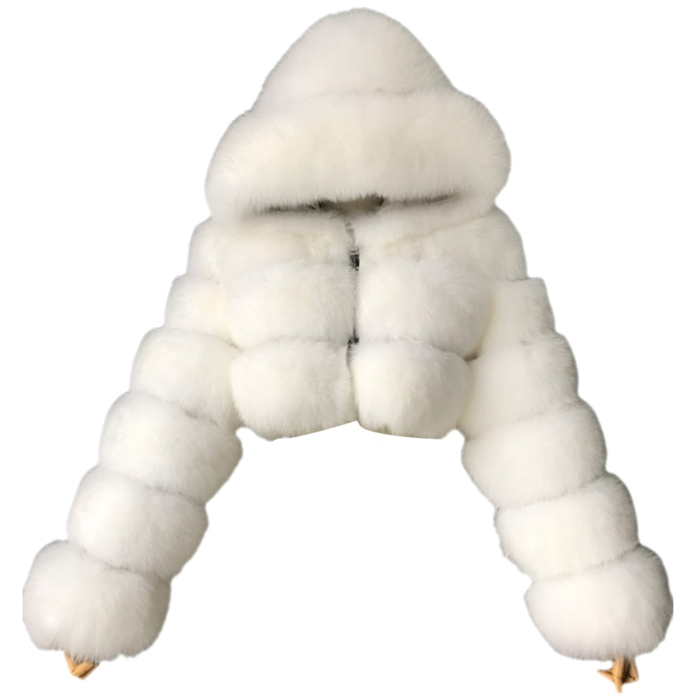 Loose Women Jacket Fashion Autumn Winter Faux Fur Cropped Coat white