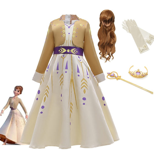 Frozen Princess Girls Dress Anna Cosplay Costume Snow Queen Elsa 2 Dresses Anna Dress for Birthday Halloween Cosplay Costume