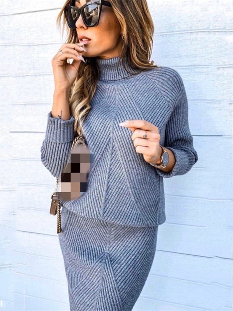 autumn winter season pullover sweater two piece set for women model 