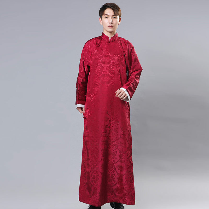 Republic Of China Style Men's Chinese Style Groomsmen Dress Gown Robe Mandarin Tang Suit