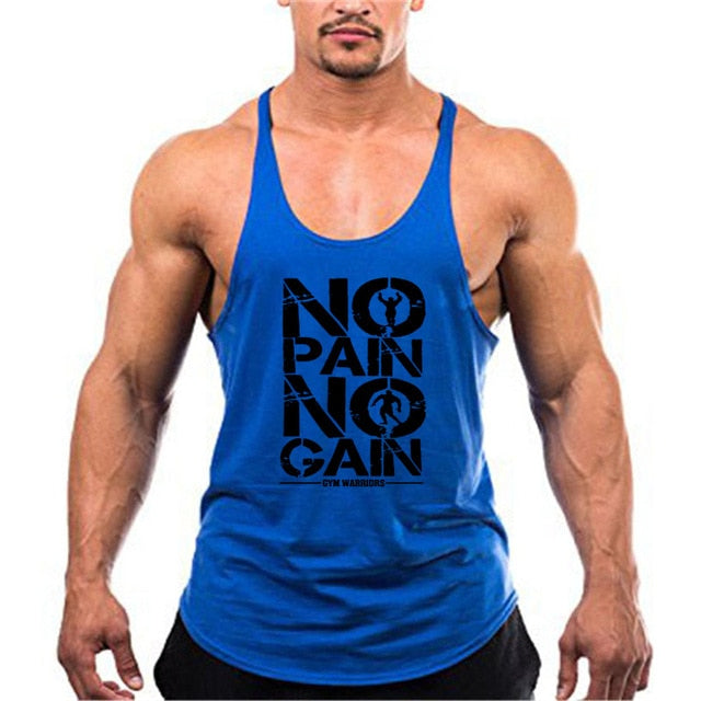 no pain no gain blue tank top man