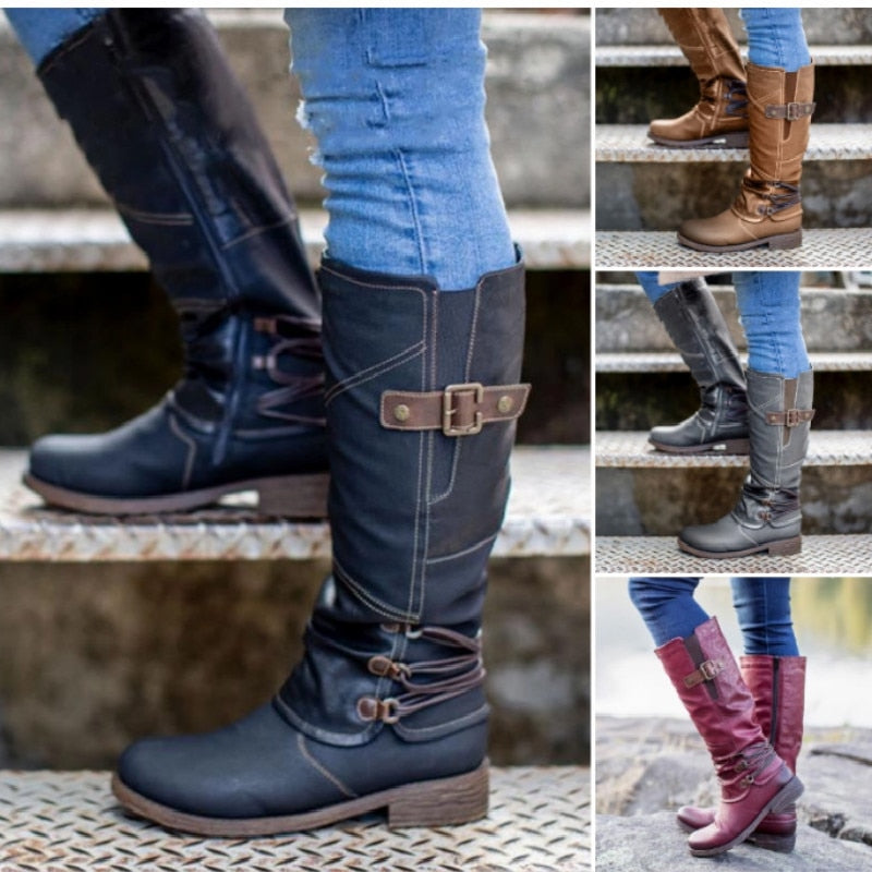 Women's Vintage Leather Zipper High Snow Boot's