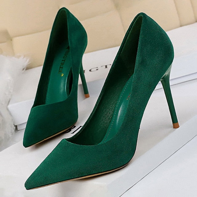 Suede High Heels Fashion green