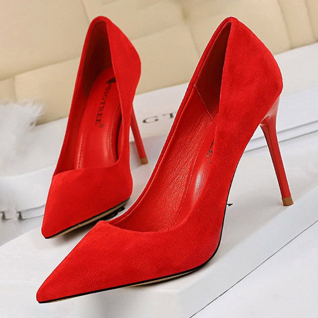 Suede High Heels Fashion red