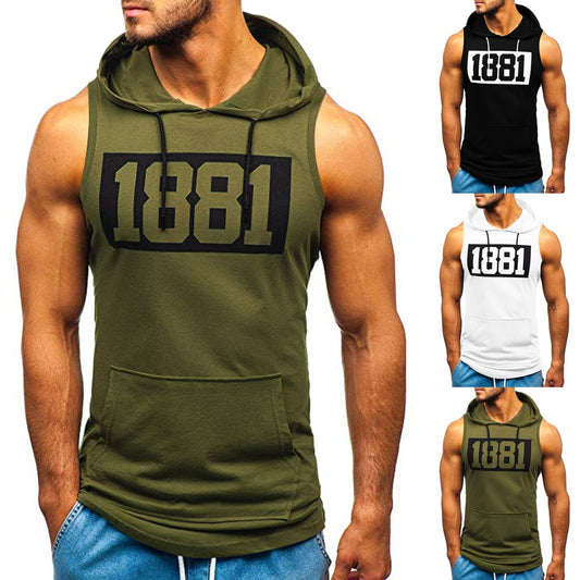 Products Sports Tank Tops Men Fitness Sleeveless Hooded Bodybuilding