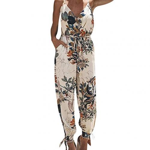 Women Summer Sexy Backless Casual Deep-V Floral Print Strappy Jumpsuits Romper floral