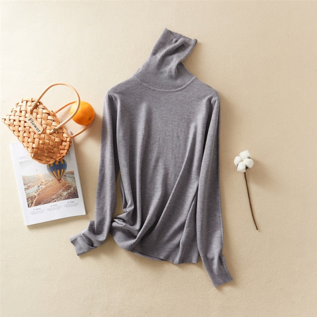 Thick Knitted Women's Turtleneck Sweater gray